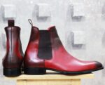 Men Burgundy Black Chelsea Ankle Boots - leathersguru