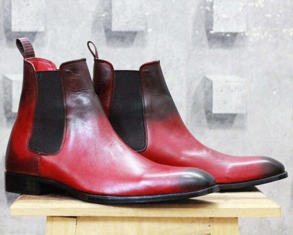 Men Burgundy Black Chelsea Ankle Boots - leathersguru