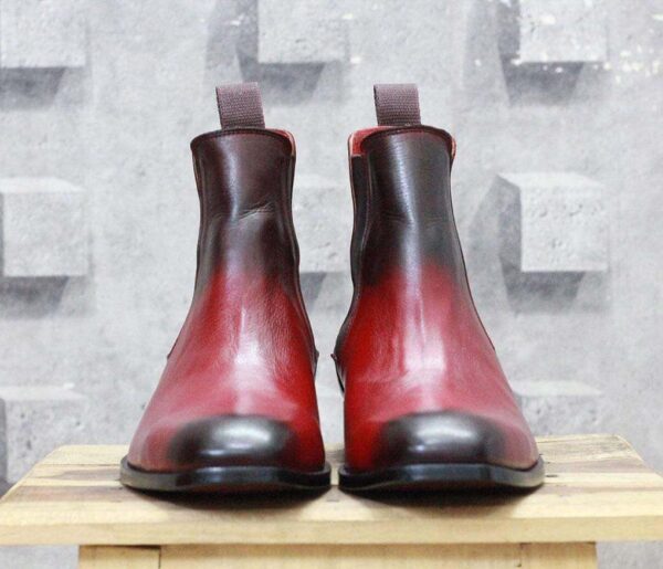 Men Burgundy Black Chelsea Ankle Boots - leathersguru