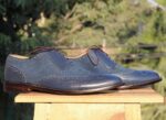 Handmade Navy Blue Leather Suede Wing tip Shoes - leathersguru