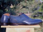 Handmade Navy Blue Leather Suede Wing tip Shoes - leathersguru