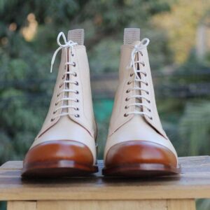 Men's Cream Brown Cap Toe Ankle Boots - leathersguru