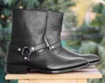 Handmade Black Ankle high Buckle Madrid Strap Boots - leathersguru