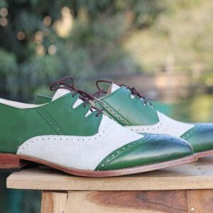 Handmade Green Wing tip Leather Shoe For Men's - leathersguru