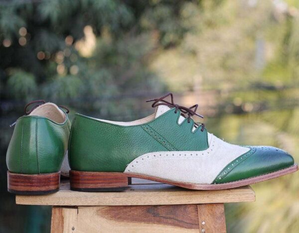 Handmade Green Wing tip Leather Shoe For Men's - leathersguru