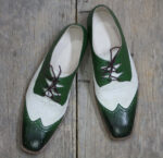 Bespoke Green & White Leather Suede Wing Tip Lace Up Shoe for Men's - leathersguru