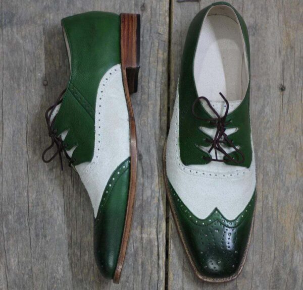 Handmade Green Wing tip Leather Shoe For Men's - leathersguru