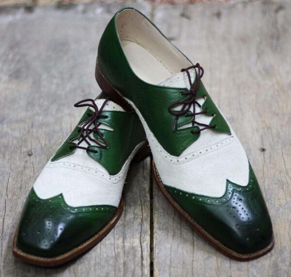 Handmade Green Wing tip Leather Shoe For Men's - leathersguru