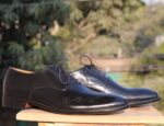 Handmade Sky Blue Brown Leather Wing Tip Shoes - leathersguru