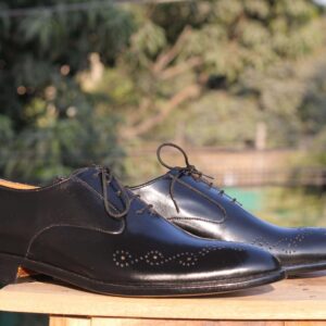 Handmade Sky Blue Brown Leather Wing Tip Shoes - leathersguru