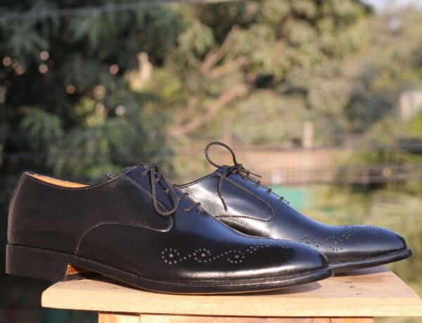 Handmade Sky Blue Brown Leather Wing Tip Shoes - leathersguru