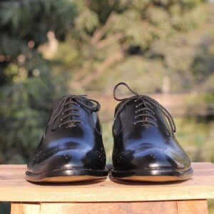 Handmade Sky Blue Brown Leather Wing Tip Shoes - leathersguru