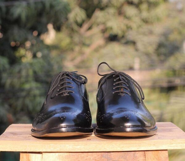 Handmade Sky Blue Brown Leather Wing Tip Shoes - leathersguru