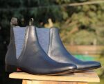 Handmade Navy Blue Leather Chelsea Ankle Boots - leathersguru