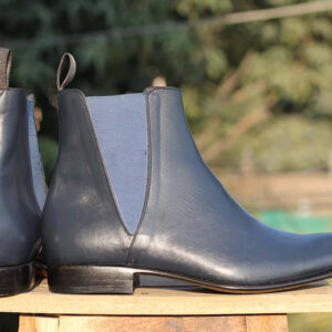 Bespoke Navy Blue Chelsea Leather Boot - leathersguru