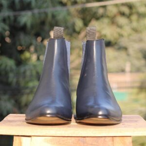 Handmade Navy Blue Leather Chelsea Ankle Boots - leathersguru