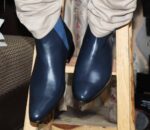 Handmade Navy Blue Leather Chelsea Ankle Boots - leathersguru