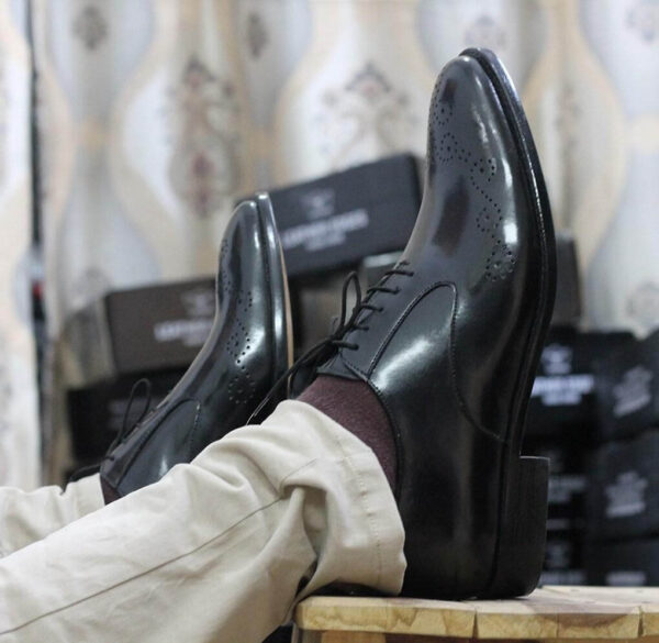 Handmade Sky Blue Brown Leather Wing Tip Shoes - leathersguru