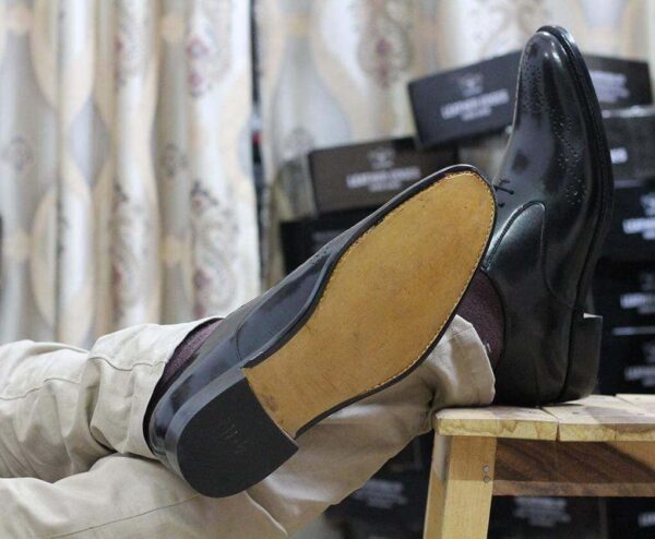 Handmade Sky Blue Brown Leather Wing Tip Shoes - leathersguru