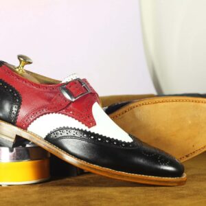 Bespoke Multi Color Leather Buckle Up  Wing Tip Shoe for Men's - leathersguru