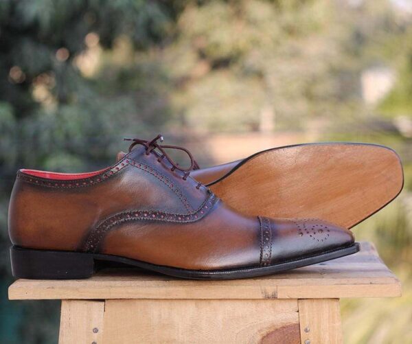 Men's Brown Cap Toe Leather Shoe - leathersguru