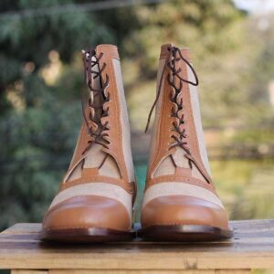 Leather Tweed Ankle Brown Beige Boot - leathersguru