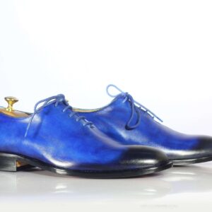 Bespoke Sky Blue and Black Leather Lace Up Shoe for Men's - leathersguru