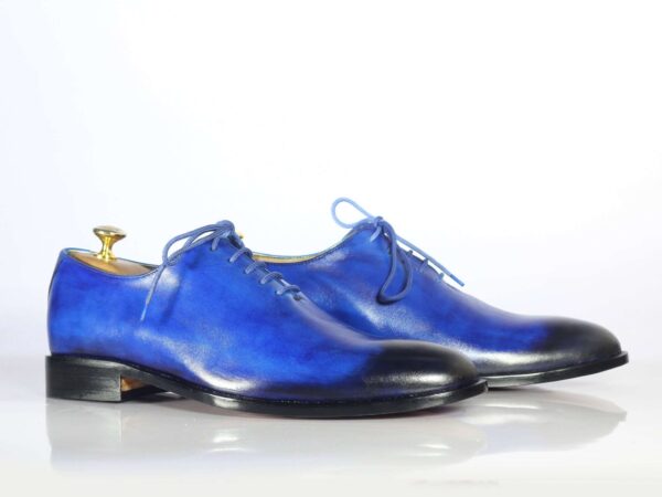 Bespoke Sky Blue and Black Leather Lace Up Shoe for Men's - leathersguru