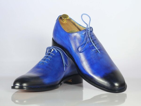 Bespoke Sky Blue and Black Leather Lace Up Shoe for Men's - leathersguru