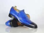 Bespoke Sky Blue and Black Leather Lace Up Shoe for Men's - leathersguru