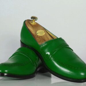 Bespoke Green Leather Penny Loafer for Men's - leathersguru