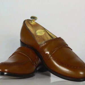 Bespoke Brown Leather Penny Loafer for Men's - leathersguru