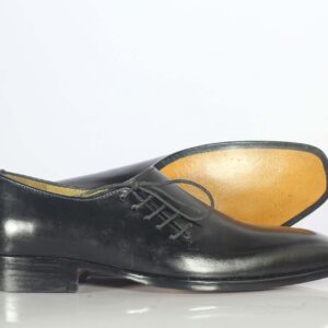 Handmade Black Leather Side Lace Up Shoe for Men's - leathersguru