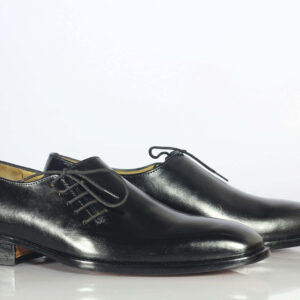 Handmade Black Leather Side Lace Up Shoe for Men's - leathersguru