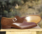 Bespoke Brown Suede Leather Monk Strap Shoe for Men - leathersguru