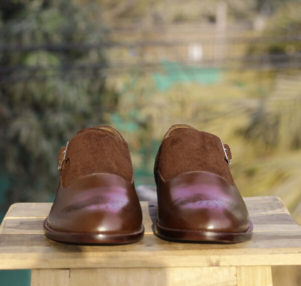 Bespoke Brown Suede Leather Monk Strap Shoe for Men - leathersguru