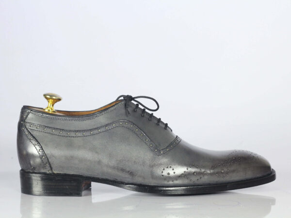 Handmade Gray Leather Wing tip Brogue Lace Up Shoe - leathersguru