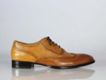 Handmade Tan Brown Leather Wing Tip Lace Up Shoes For Men's - leathersguru