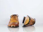 Handmade Tan Brown Leather Wing Tip Lace Up Shoes For Men's - leathersguru