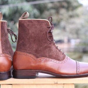 Handmade Brown Ankle Cap Toe Leather Boot For Men's - leathersguru