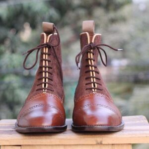 Handmade Brown Ankle Cap Toe Leather Suede Boot - leathersguru