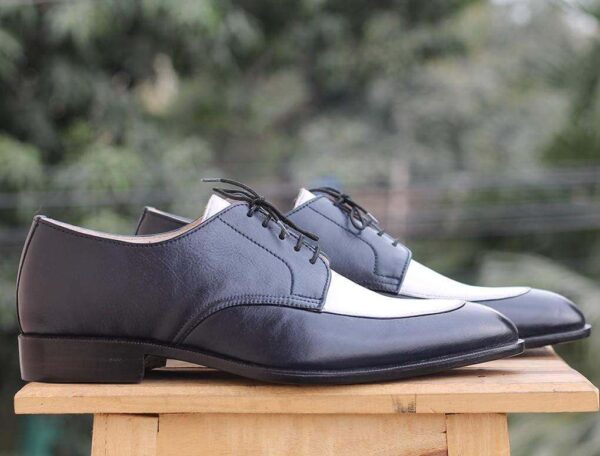 Handmade Navy Blue Leather Lace Up Shoes - leathersguru