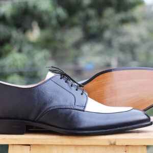 Bespoke Navy Blue White Leather Lace Up Shoes - leathersguru