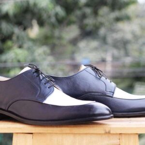 Handmade Navy Blue Leather Lace Up Shoes - leathersguru
