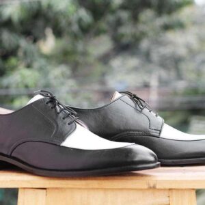Handmade Black White Round Toe Shoe - leathersguru