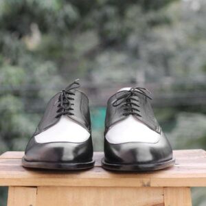 Handmade Black White Round Toe Shoe - leathersguru