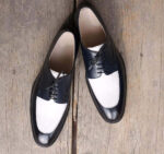 Handmade Navy Blue Leather Lace Up Shoes - leathersguru