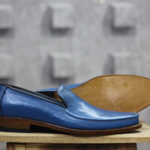 Bespoke Blue Leather Loafer for Men - leathersguru