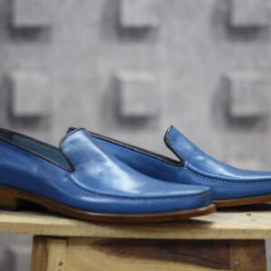 Bespoke Blue Leather Loafer for Men - leathersguru