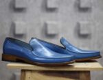 Handmade Blue Leather Loafers Shoe For Men's - leathersguru